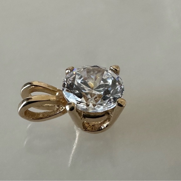 14k Solid Gold 6mm Brilliant Cut CZ Pendant - Picture 12 of 15